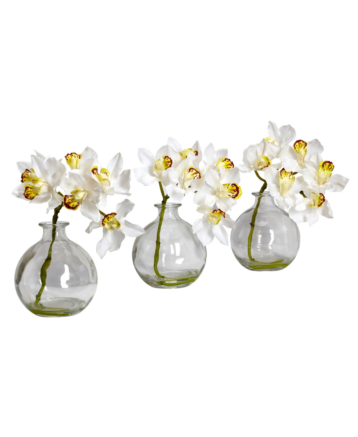 Cymbidium w/Vase Silk Flower Arrangement, Set of 3 - White