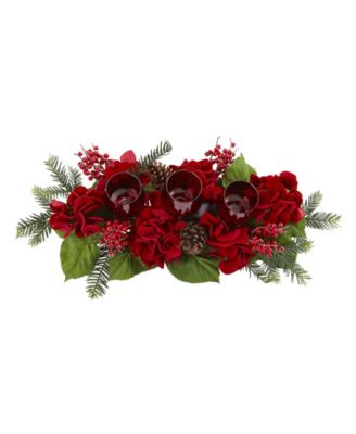 Nearly Natural Triple Hydrangea Red Candelabrum 