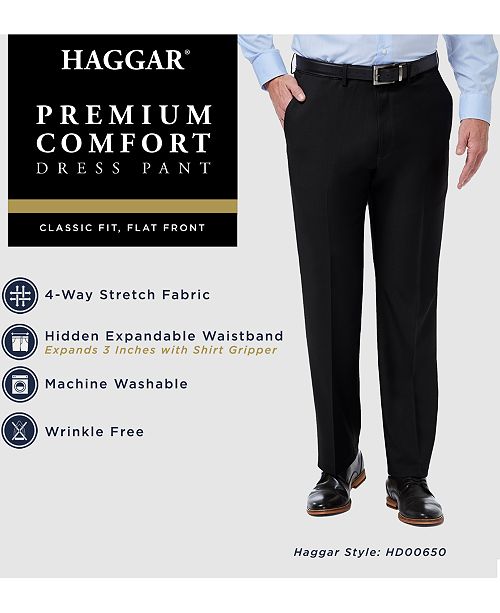 Haggar Men's Premium Comfort Stretch Classic-Fit Solid Flat Front Dress ...