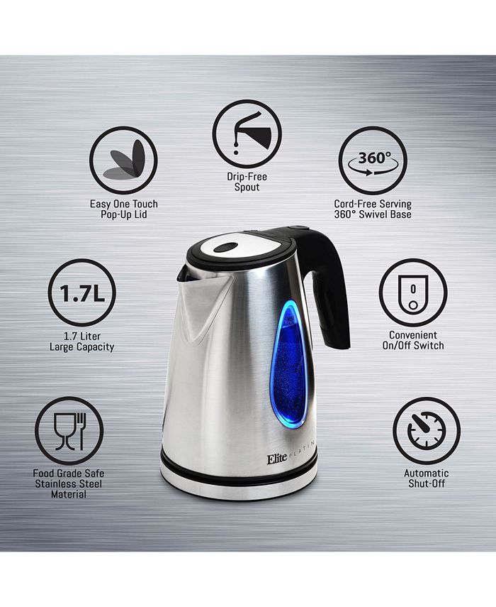 Elite Gourmet Elite Platinum Stainless Steel 1.7L Cordless Kettle Macy