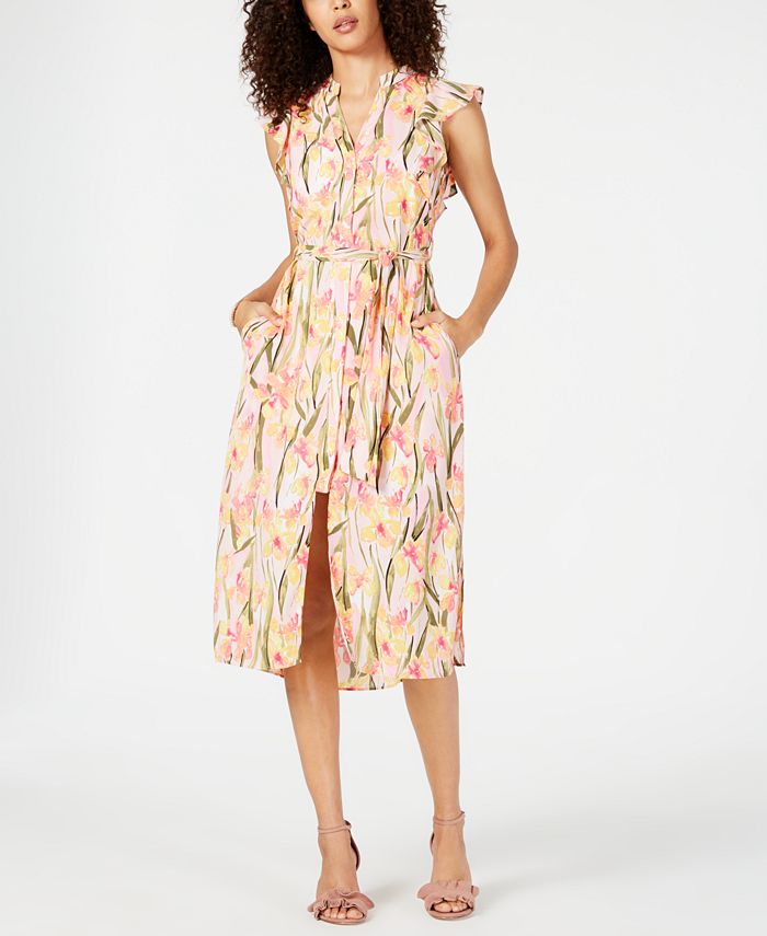 Maison Jules Flutter-Sleeve Belted Dress, Created for Macy's - Macy's