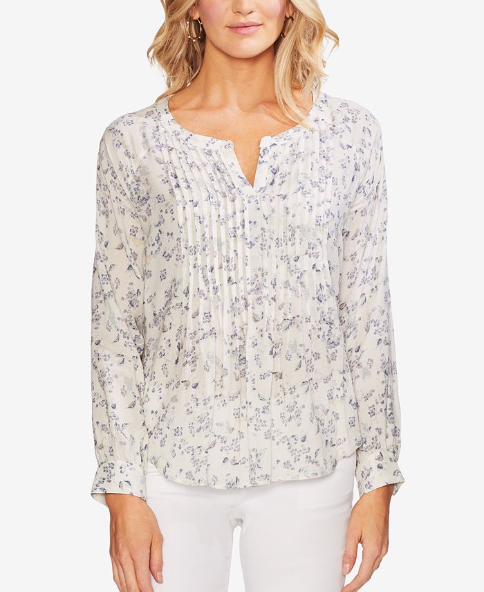 Vince Camuto Printed Pintucked Top - Macy's