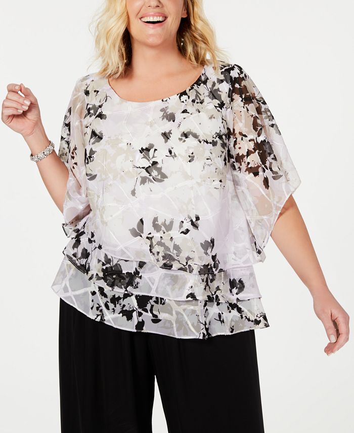 Alex Evenings Plus Size Printed Tiered Blouse & Reviews - Tops - Women -  Macy's