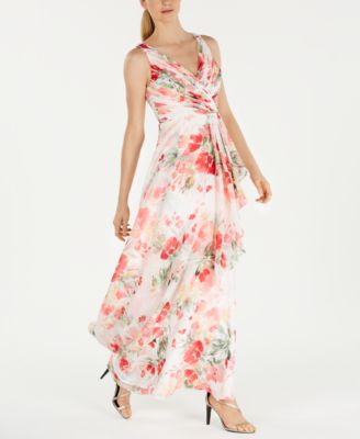 Calvin Klein Floral-Print Surplice Gown 