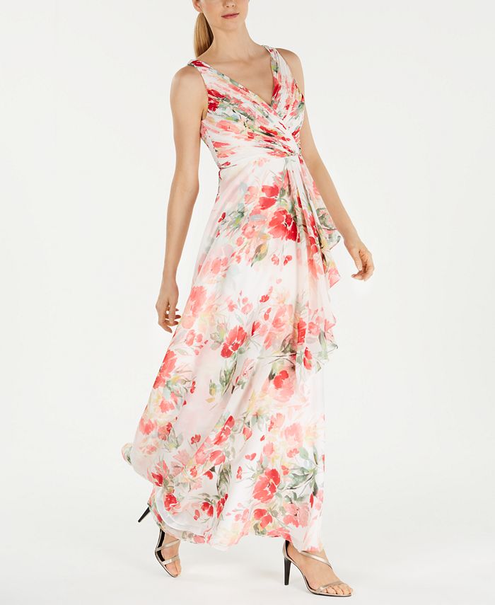 Calvin Klein Floral-Print Surplice Gown & Reviews - Dresses - Women - Macy's