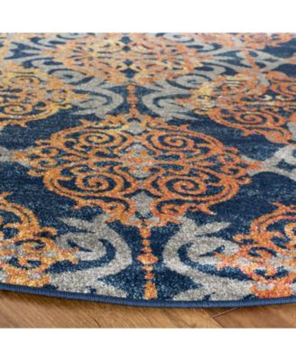 Safavieh Evoke EVK230 Blue and Orange 6'7" x 6'7" Round Area Rug