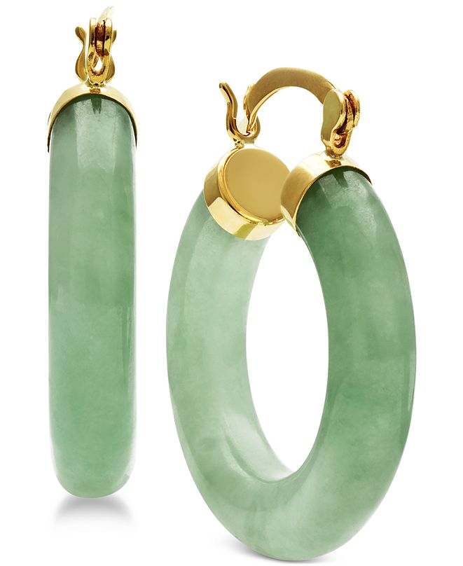 Macy's Jade Hoop Earrings in 14k Gold & Reviews Earrings Jewelry