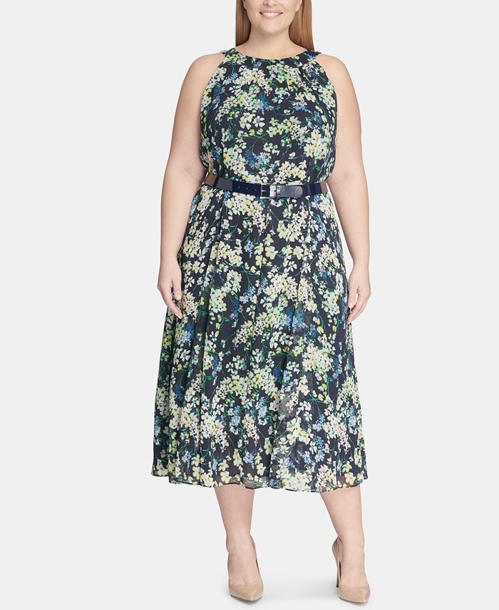 Tommy Hilfiger Plus Size Madeline Floral Chiffon Midi Dress - Macy's