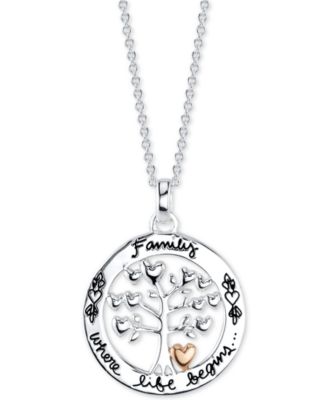 Unwritten - Family Tree 18" Pendant Necklace in Sterling Silver & Rose Gold Flash-Plate