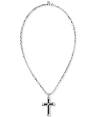 Diamond Accent Cross 22" Pendant Necklace  in Stainless Steel & Black Ion-Plate, Created for Macy's