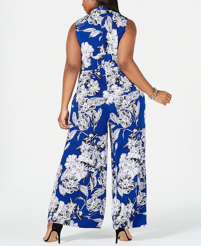 Jessica Howard Plus Size Surplice Printed Jumpsuit - Macy's