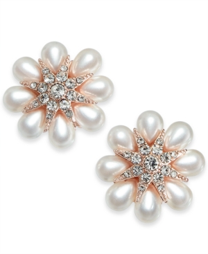 image of Charter Club Crystal & Imitation Pearl Flower Stud Earrings, Created for Macy-s