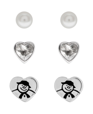 image of Snowman Cubic Zirconia Heart Set of 3 Stud Earrings