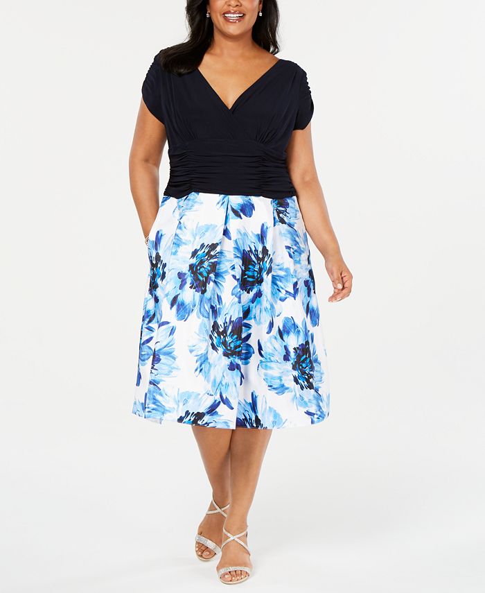 SL Fashions Plus Size Floral-Skirt A-Line Dress - Macy's