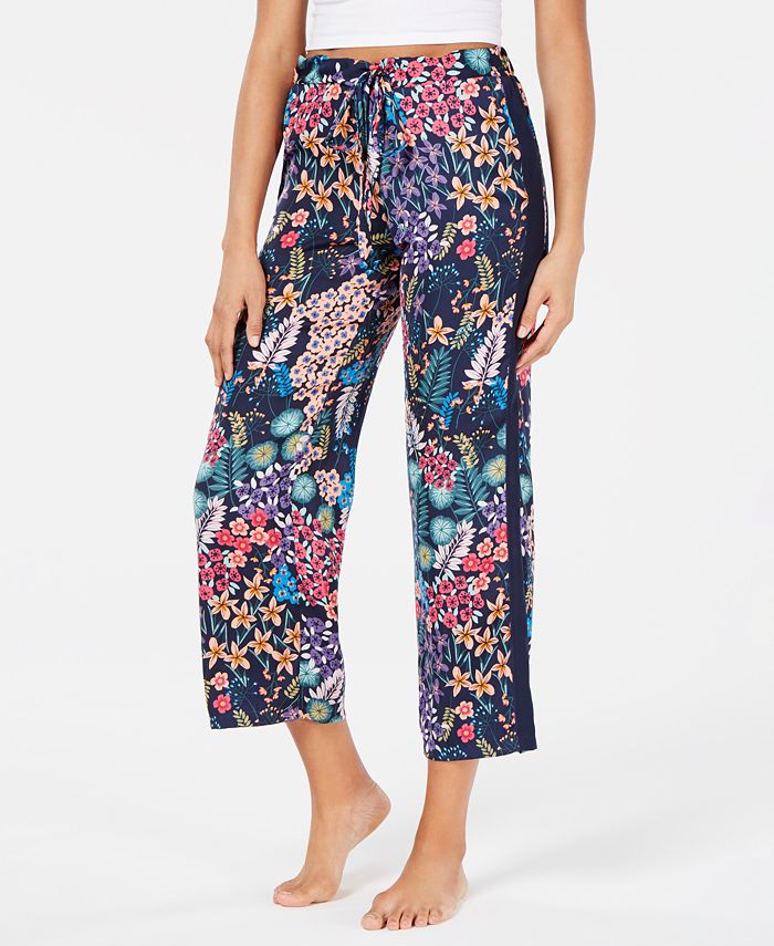 Josie By Natori Lotus Boutique Flower-Print Satin Cropped Pajama Pants ...