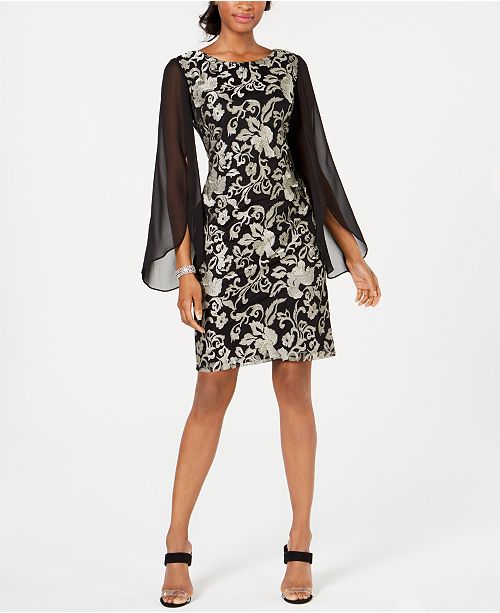 Connected Embroidered ChiffonSleeve Dress & Reviews Dresses Women Macy's