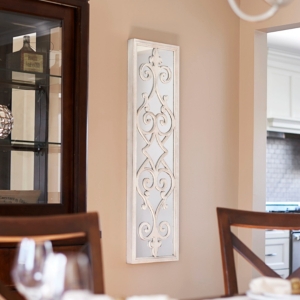 Household Essentials Framed Decorative Scroll Wall Mirror In White