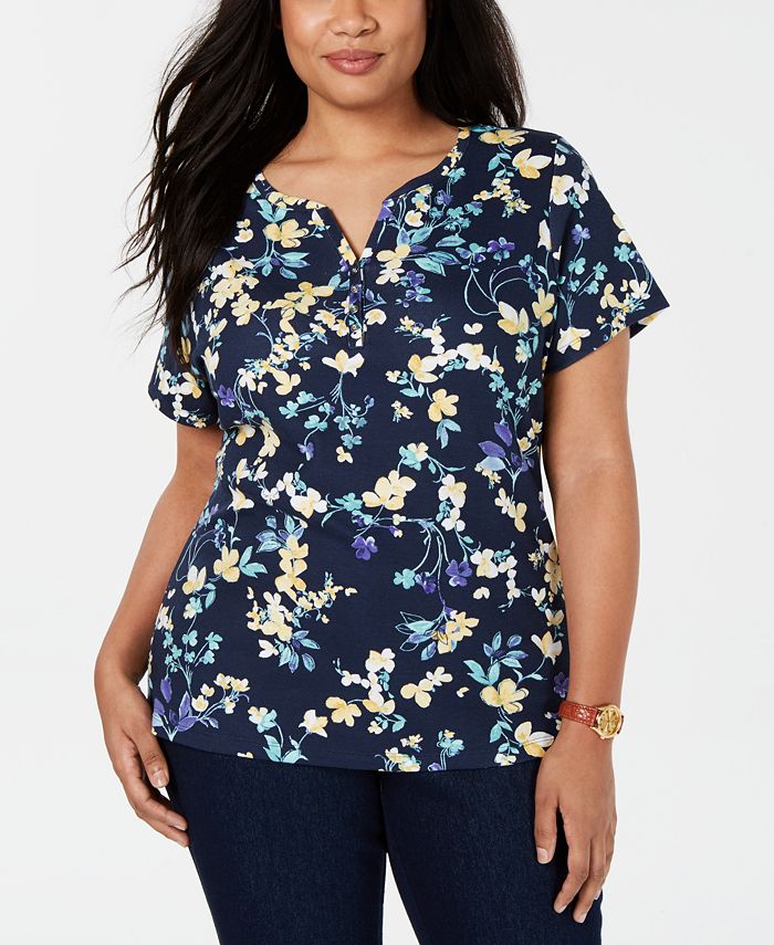 Karen Scott Plus Size Short-Sleeve Daffodil Shirt, Created for Macy's ...