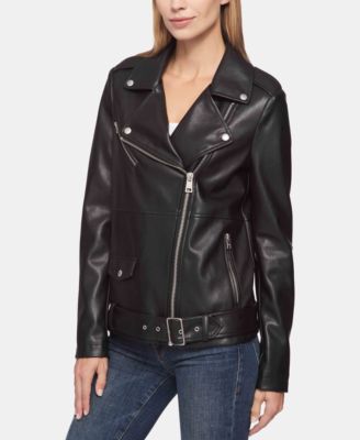 Belted Faux-Leather Moto Jacket 