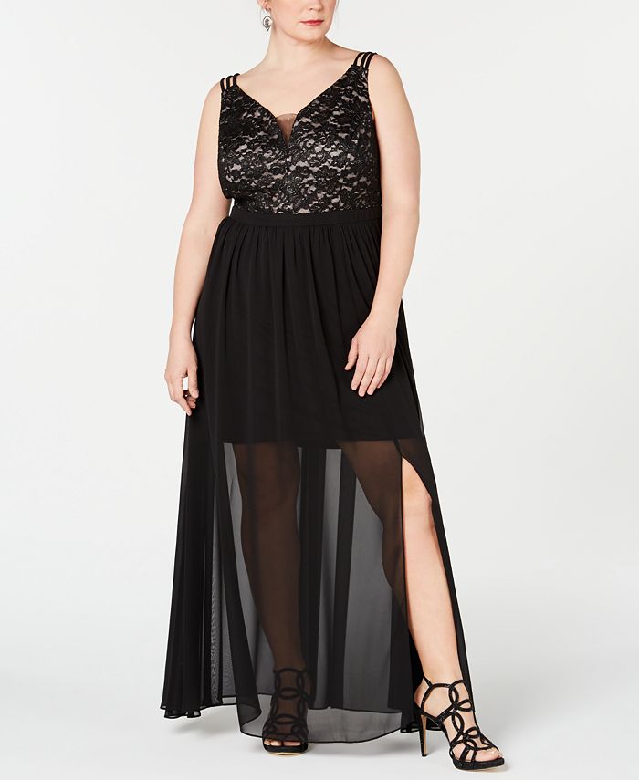 Morgan & Company Trendy Plus Size Lace Chiffon-Overlay Gown - Macy's