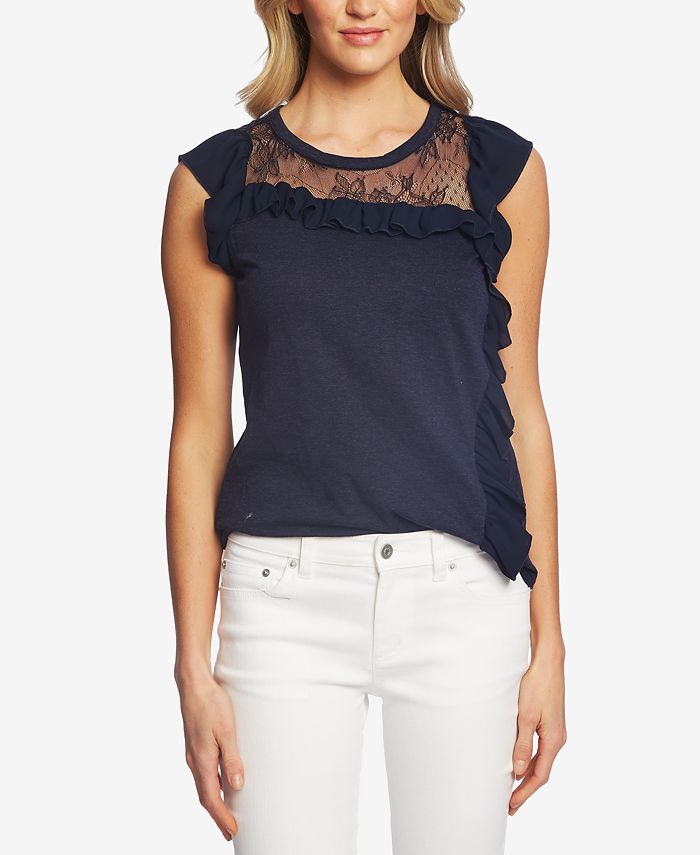 CeCe Cotton Lace Ruffled Top - Macy's