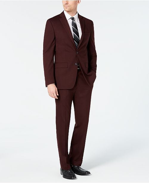 Van Heusen Men S Slim Fit Flex Stretch Wrinkle Resistant Wine Solid Suit Reviews Suits Tuxedos Men Macy S