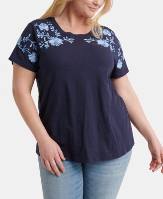 Lucky Brand - Plus Size Cotton Embroidered Top