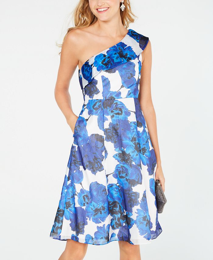 Adrianna Papell Floral-Print One-Shoulder Dress - Macy's