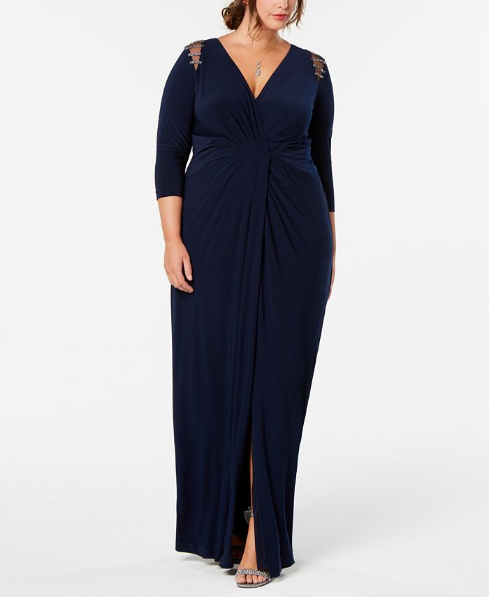 adrianna papell plus size metallic chiffon gown