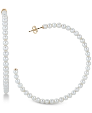 image of Cultured Freshwater Pearl (3-1/2mm) Hoop Earrings in 14k Gold