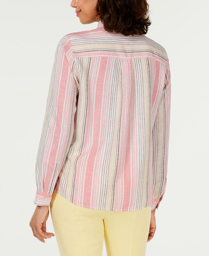 Charter Club Striped Roll-Tab-Sleeve Shirt, Created for Macy's ...