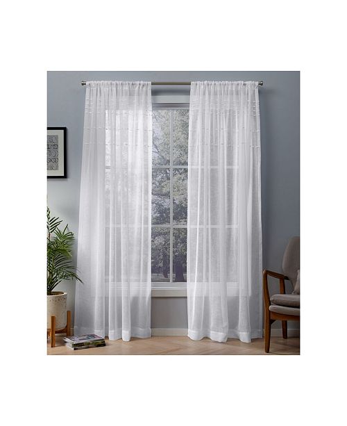 Exclusive Home Davos Puff Embellished Belgian Linen Sheer Rod
