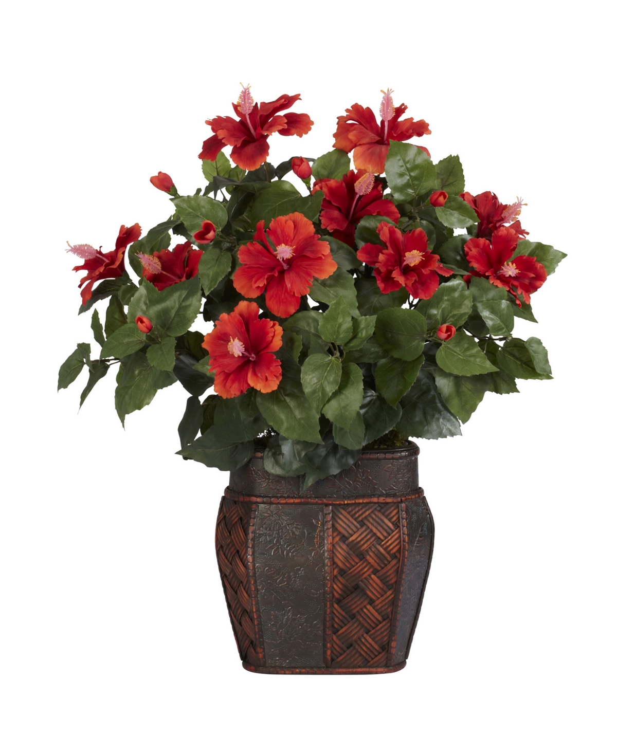 NEARLY NATURAL HIBISCUS W/ VASE SILK PLANT 