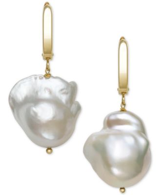 Details about   14-15MM Natural white baroque pearl Earring 18k Ear Drop Dangle Classic Jewelry 