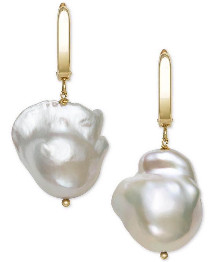 Belle de Mer - Cultured Baroque Pearl (14-15mm) Drop Earrings in 14k Gold, Created for Macy's