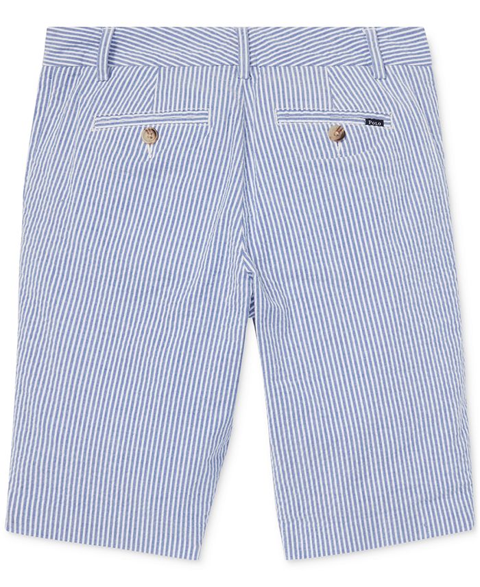 Striped seersucker cotton shorts in blue - Polo Ralph Lauren Kids