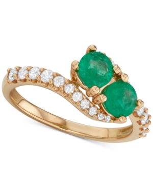 image of Emerald (3/4 ct. t.w.) & Diamond (3/8 ct. t.w.) Two Stone Ring in 14k Gold