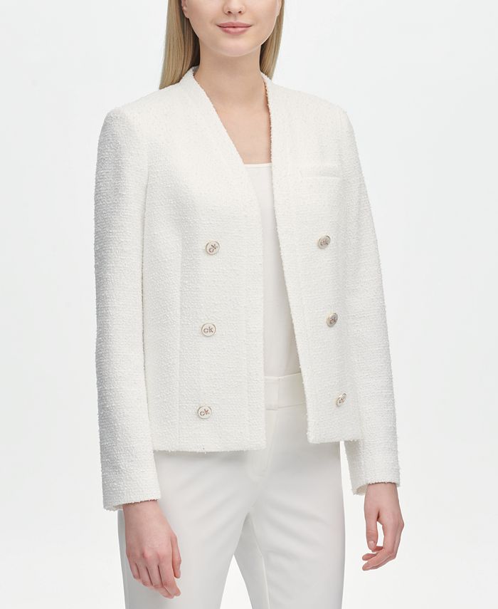 Calvin Klein Open-Front Knit Tweed Jacket - Macy's