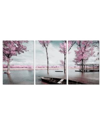 Chic Home Decor Blossom 3 Piece Wrapped Canvas Wall Art Lakeside Scene ...