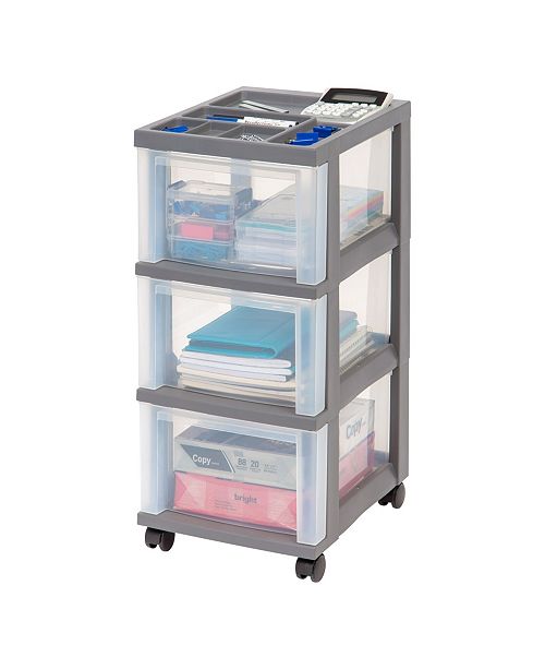 Iris Usa Iris Medium 3 Drawer Storage Cart With Organizer Top