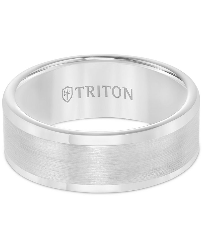 Triton - Men's Ring, 8mm Wedding Band in White or Black Tungsten