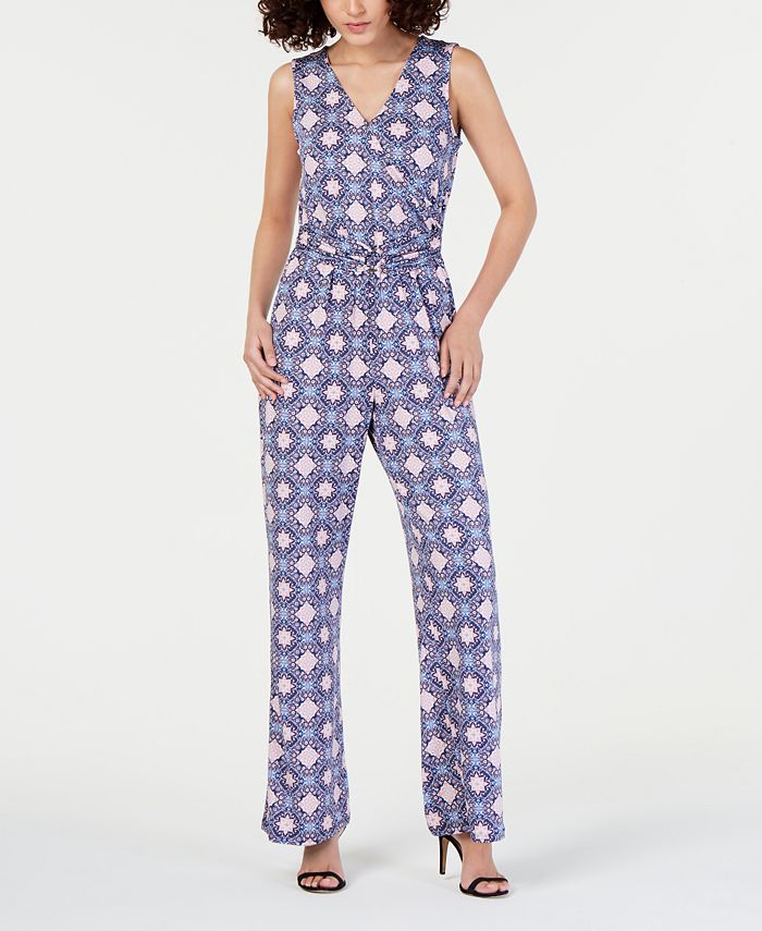 NY Collection Petite Belted Jumpsuit - Macy's