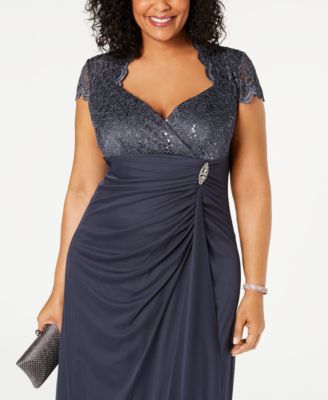 Betsy & Adam Plus Size Sequined-Lace Ruched Gown & Reviews - Dresses ...