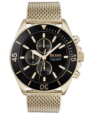 BOSS - Men's Chronograph Ocean Edition Gold-Tone Stainless Steel Mesh Bracelet 46mm