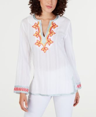 Trina Turk - Peacock Cotton Embroidered Tunic Top