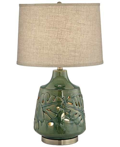 Pacific Coast Green Glaze Ceramic Table Lamp W Nightlight