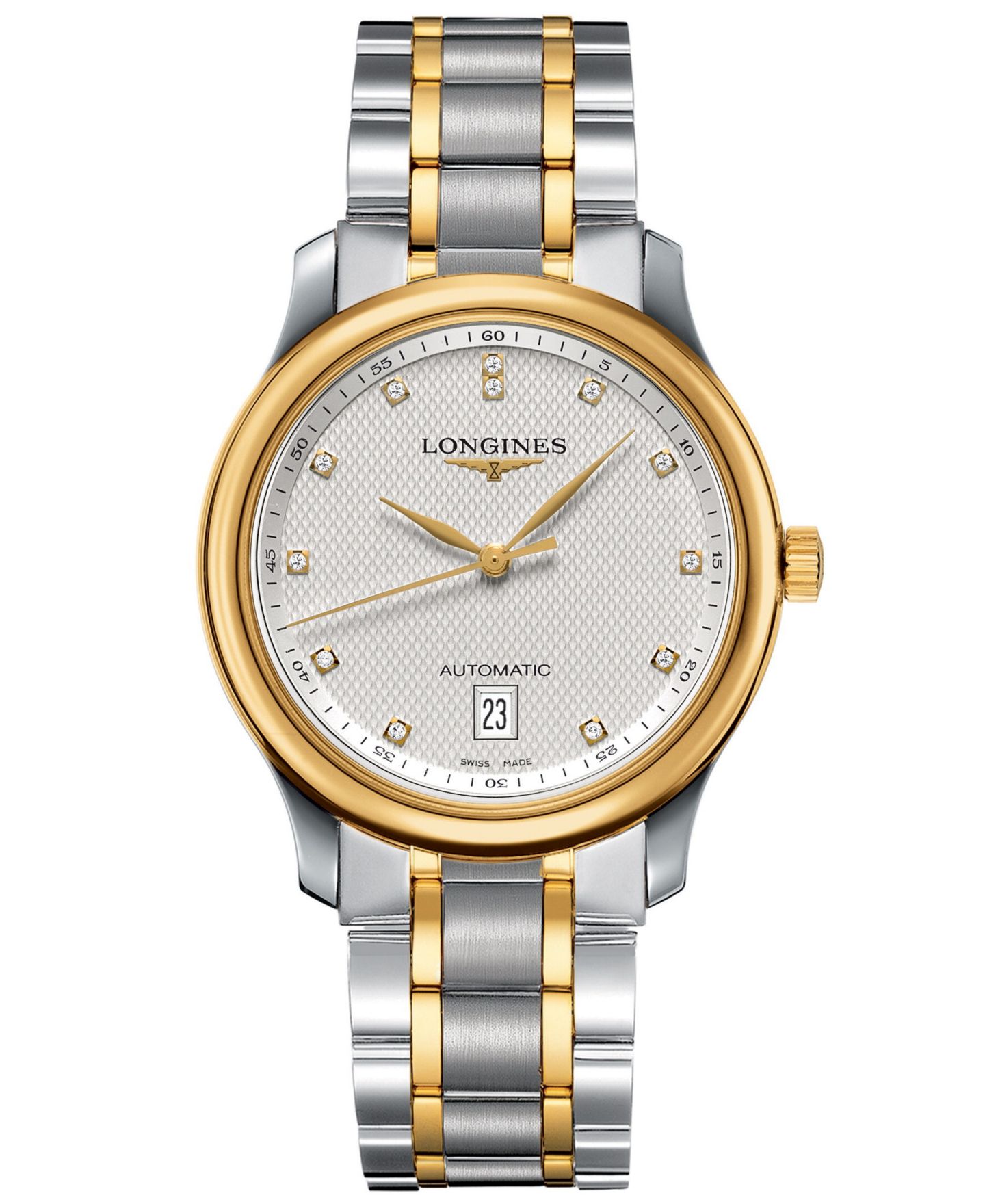 Мужские часы Longines Swiss Automatic Master Diamond Accent 18k Gold and Stainless Steel Bracelet Watch 39mm L26285777 — фото 1
