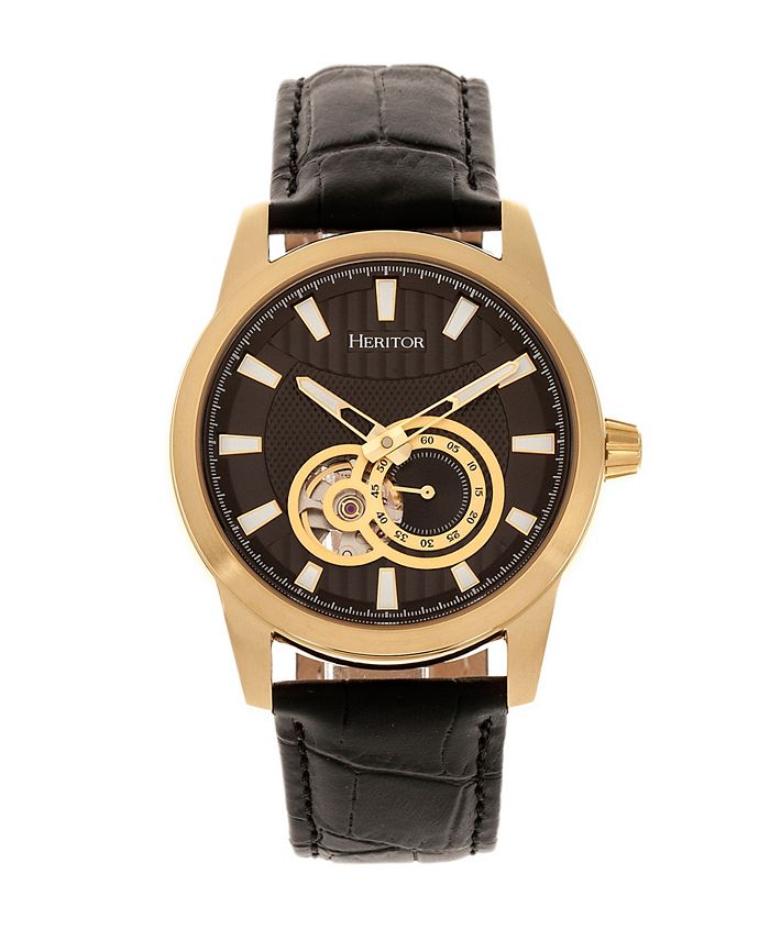 Heritor Automatic Davidson Gold Case Genuine Black Leather Watch