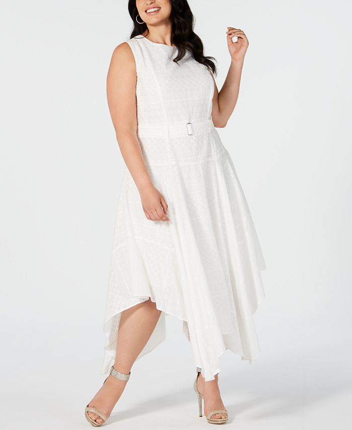 Calvin Klein Plus Size Cotton Belted Eyelet Dress & Reviews - Dresses -  Plus Sizes - Macy's
