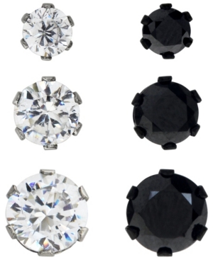 image of Sutton Stainless Steel Two-Tone Cubic Zirconia Stud Earrings Set Of 3 Pairs